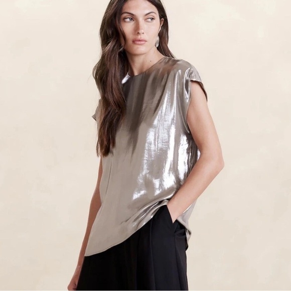 Banana Republic Maxime Metallic Champagne Gold Short Sleeve Sleeveless Top XXL - Picture 1 of 11